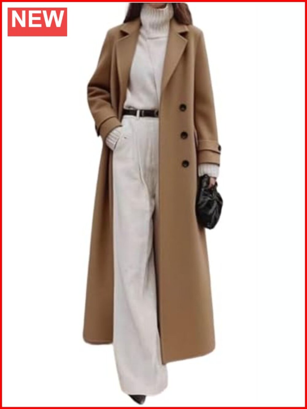 Women's Long Double Breasted Wool Blend Formal Overcoat